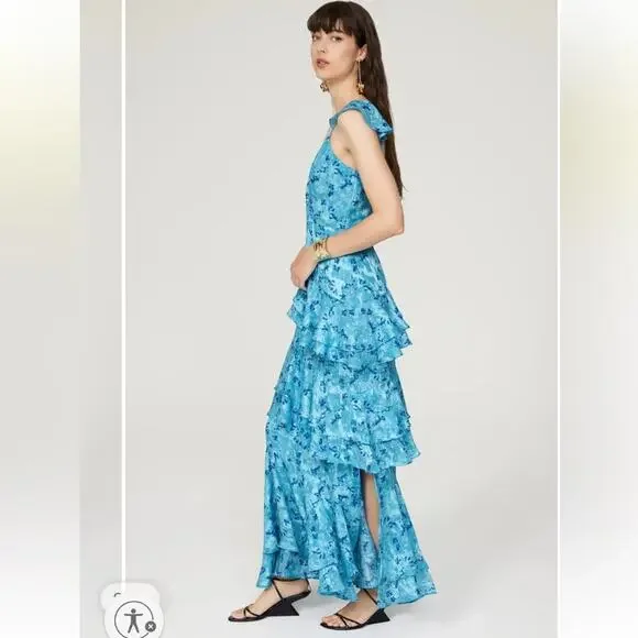 Hutch Blue Floral Ruffled Miah Gown Sz 2 MSRP $368